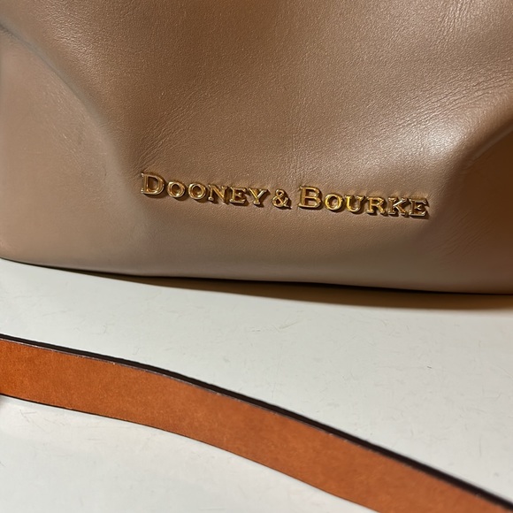 Dooney & Bourke Taupe Leather Crossbody Bag with Cognac Handles, Brass Hardware - Picture 3 of 11